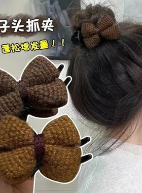 盘发器丸子头神器爪夹针织蝴蝶结抓夹女高级感秋冬发夹后脑勺发饰