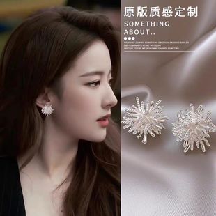 金色烟花锆石耳环女2025新款轻奢小众高级感耳钉独特气质精致耳饰