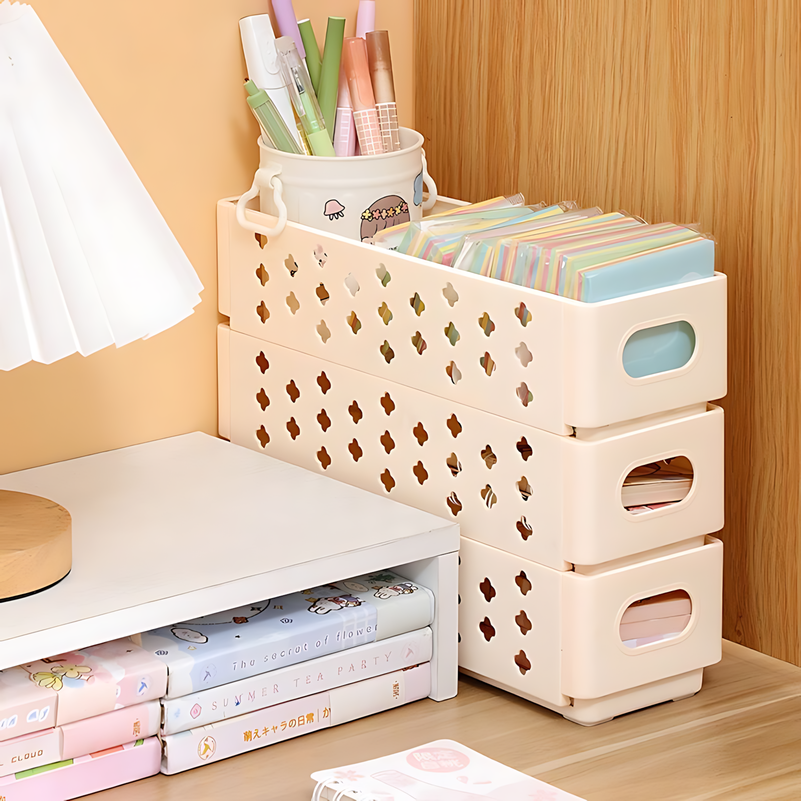 可折叠塑料收纳盒桌面整理化妆品叠加置物架办公室学生宿舍置物篮