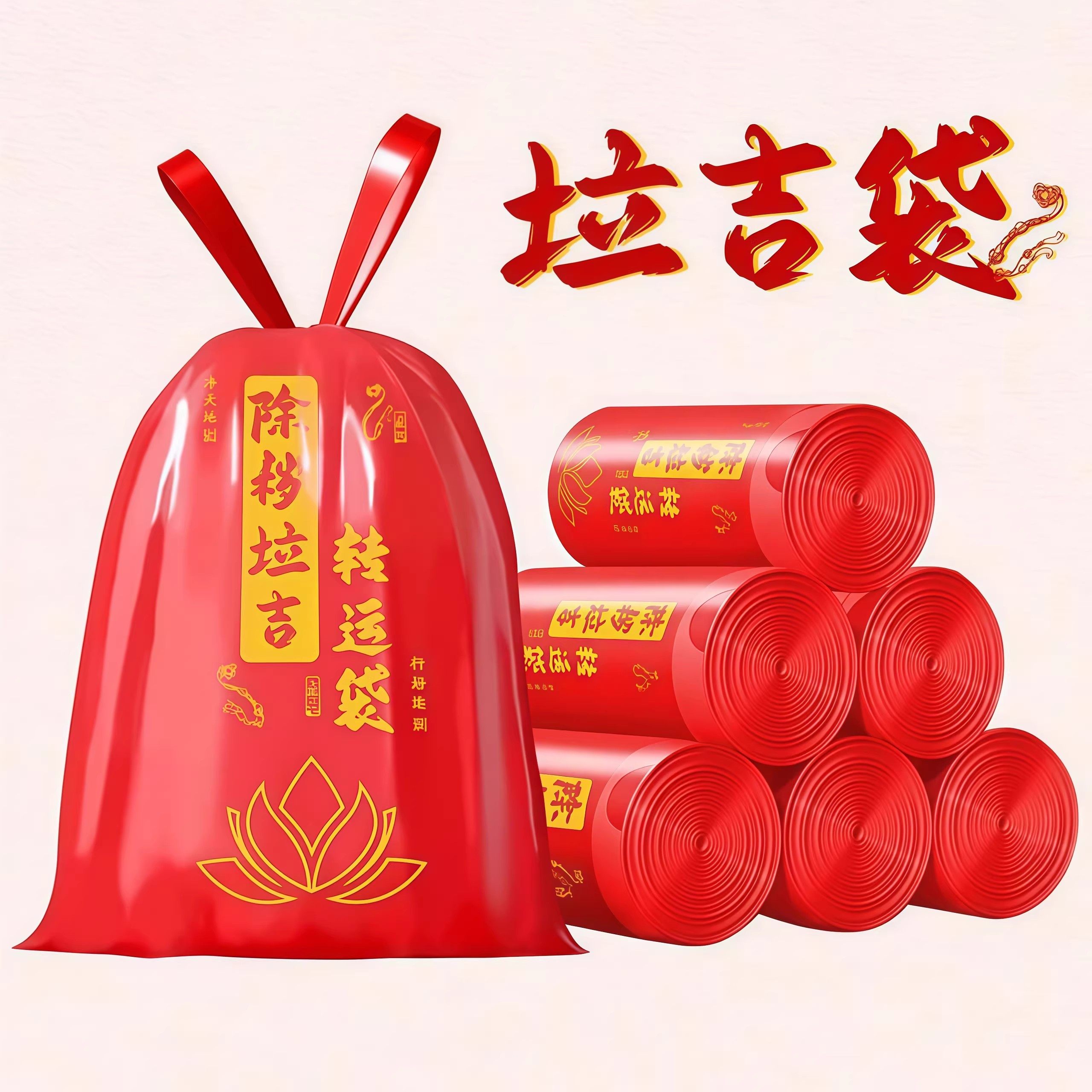 除秽拉吉转运袋红色垃圾袋家用加厚手提免撕塑料袋子旧衣服收纳袋