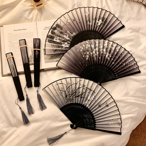 新中式黑色竹折叠小扇子夏日随身