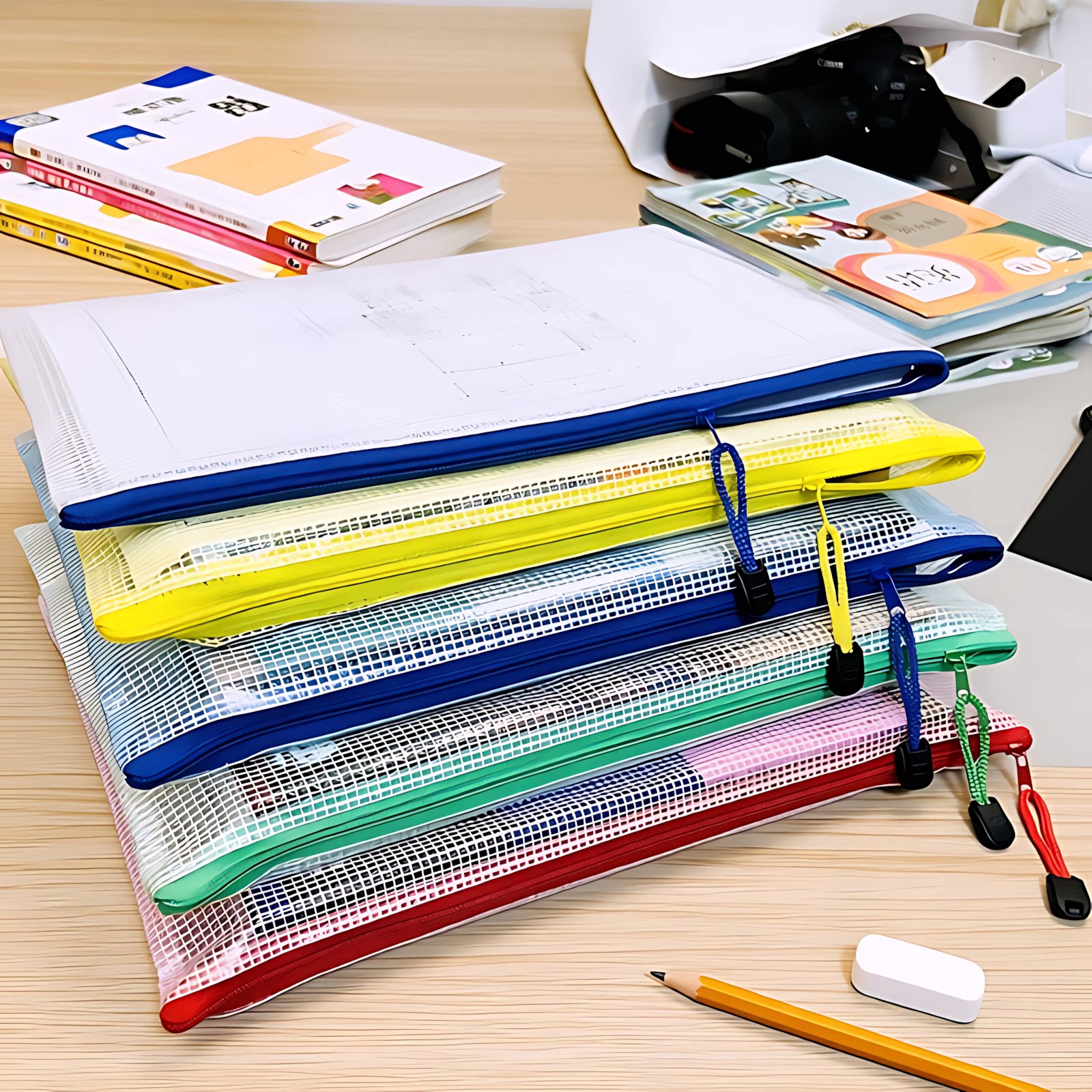 加厚文件袋透明网格拉链袋大容量A4试卷收纳袋票夹学生用文具防水
