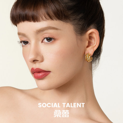 桑蕾麻花设计铜镀金耳钉