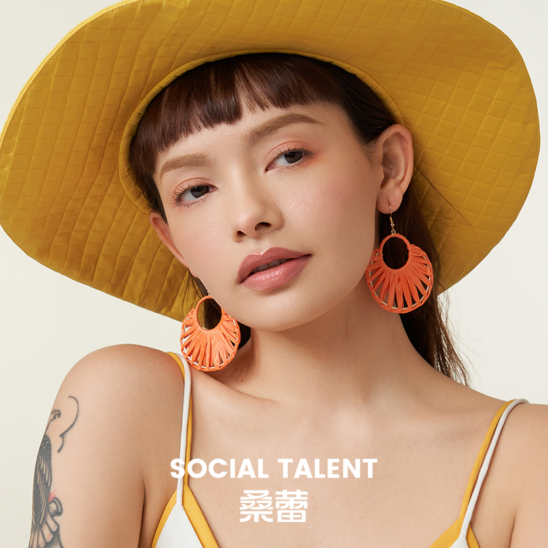 Social Talent/桑蕾扇形拉菲草耳环小众设计2024春夏新款爆款 饰品/流行首饰/时尚饰品新 耳环 原图主图