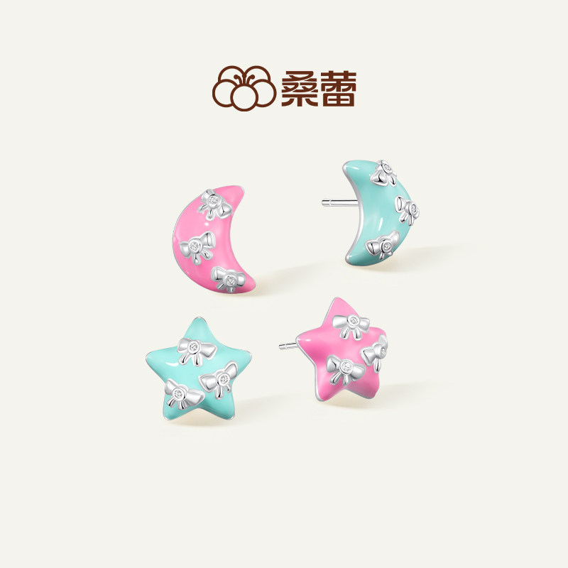 桑蕾蝴蝶结星星月亮耳钉女时尚小众原创设计2026新款