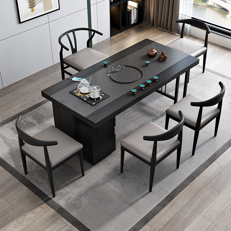 新中式茶桌家用茶k台办公室茶道套装烧水壶一体茶桌椅组合一桌五