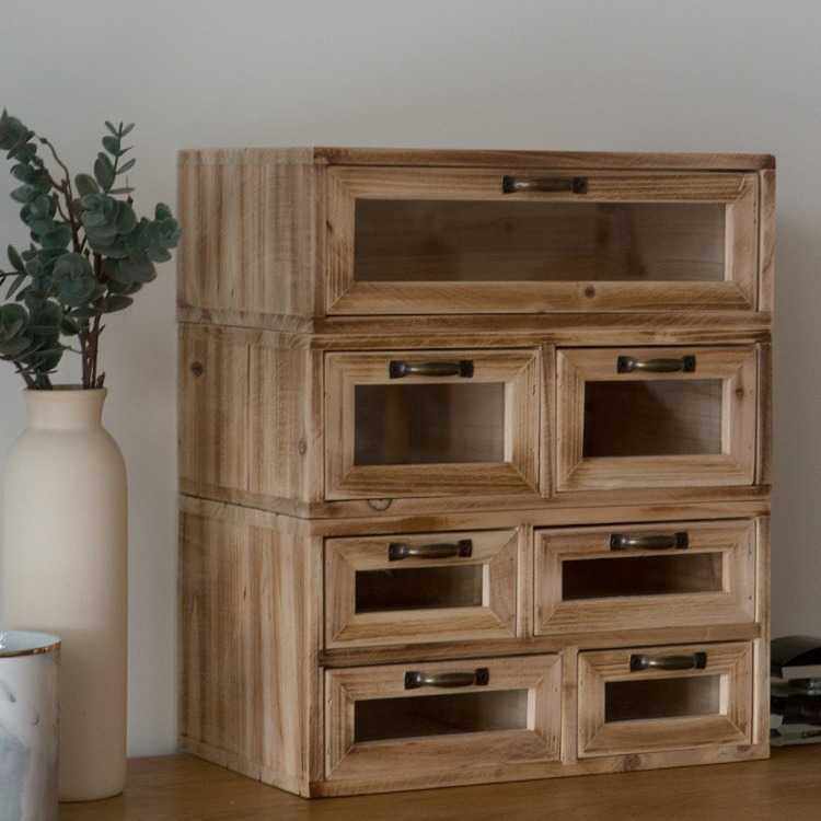 9QXC日式复古实木火烧纹桌面手账收纳盒抽屉胶带工具钥匙杂物整理,住宅家具,斗柜,淘宝优惠券,粉丝福利购,淘宝优惠卷