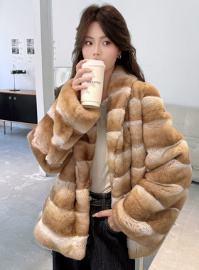 獭兔毛皮草女款保暖优雅外套