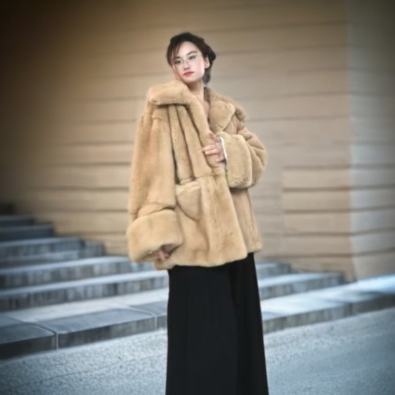中长款真皮草獭兔毛加狐狸毛外套