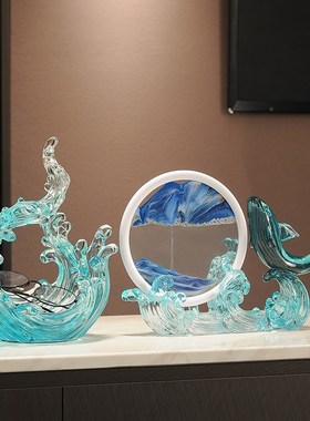 风生水起招财鲸鱼流沙画沙漏x摆件客厅电视柜酒柜玄关装饰乔迁礼