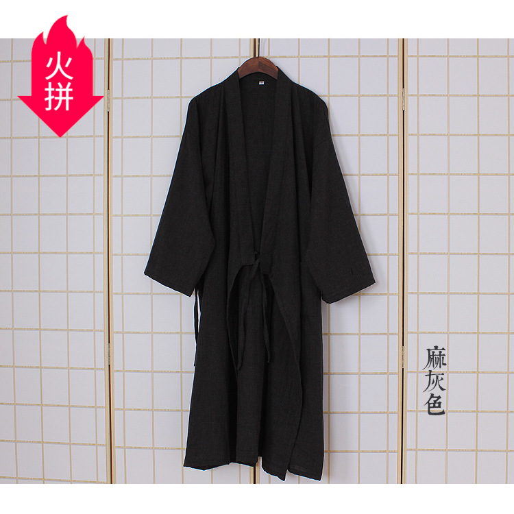 新款高档男女日系和服睡袍 情侣棉麻睡衣 汗蒸桑拿浴袍居家和服