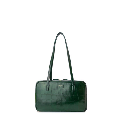 FIBRENO M码 大号牛皮鳄鱼纹相机包 深绿色DIECI BAGUETTE BAG M
