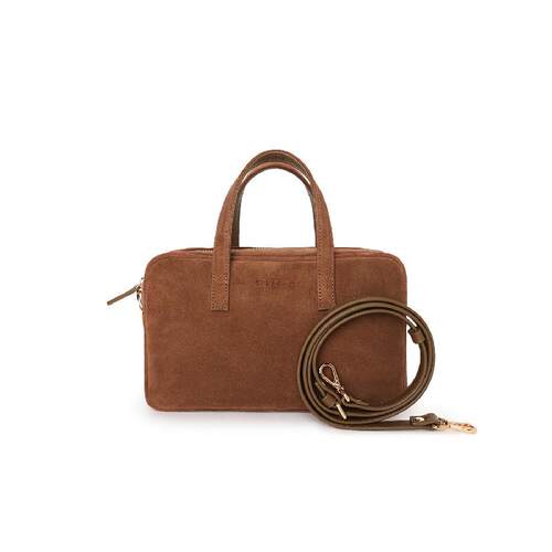 FIBRENO 小号麂皮相机包浅棕色DIECI MINI BAGUETTE BAG • COCOA