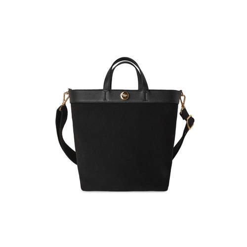 FIBRENO竖版牛皮拼帆布托特包 黑色 DIECI TUTTI BAG TALL