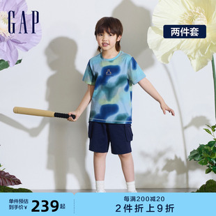 T恤短裤 Gap男童2024夏季 纯棉扎染小熊logo短袖 890523 新款 运动套装