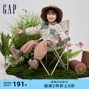 新款 衬衫 印花拼接翻领长袖 Gap男幼童2024春季 儿童装 上衣890336