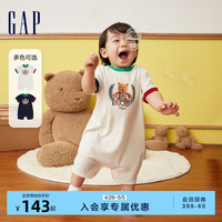 Gap婴儿2024春夏新款小熊印花短袖连体衣儿童装宽松包屁衣890354