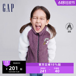 Gap女童冬季 加厚夹克789304 LOGO仿羊羔绒合身立领短外套儿童装