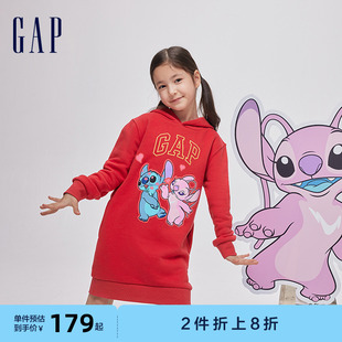 抓绒长款 Gap女童2024春季 史迪奇联名 连帽卫衣连衣裙847160