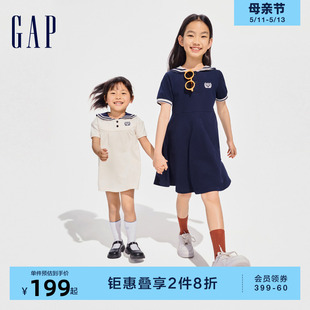 长裙890492 连衣裙儿童装 柔软透气水手领短袖 Gap女童2024春夏新款