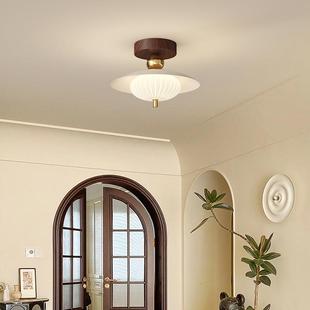 过道灯中古风玻璃吸顶灯走廊过道玄关卧室灯吊灯法式奶油风装饰灯