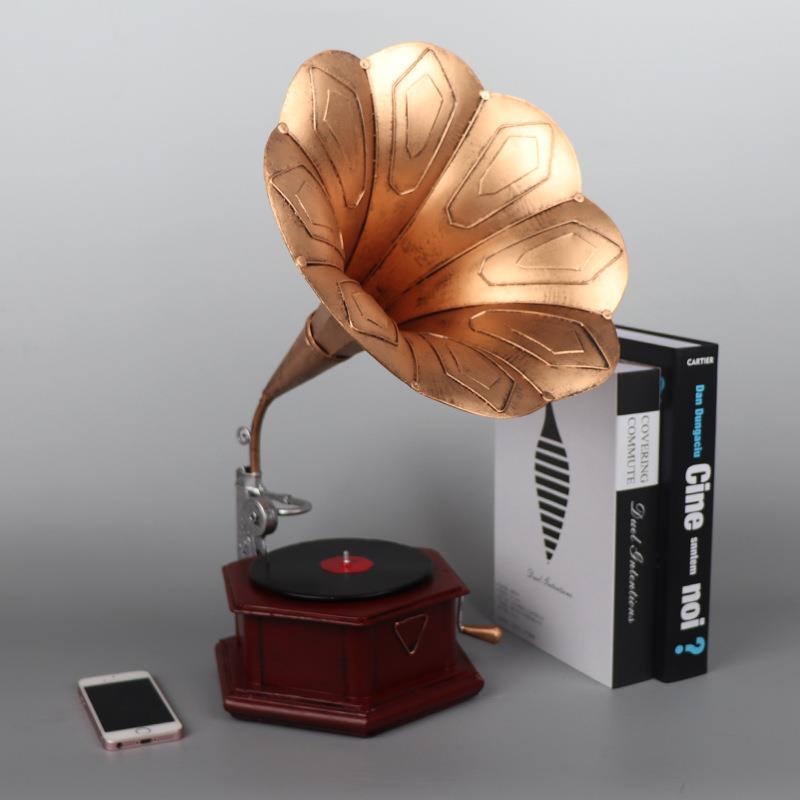 复古留声机模型摆件古典手工艺术品怀旧客厅酒吧橱窗酒柜装饰摆设