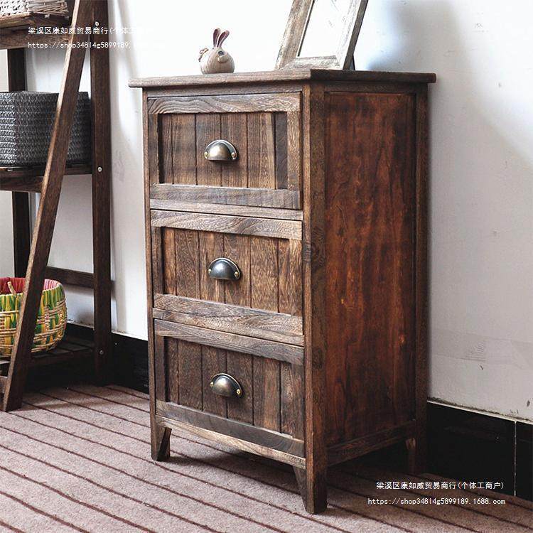 床边小柜子多功能经济型卧室复古床头柜田园窄边收纳柜抽屉式斗柜