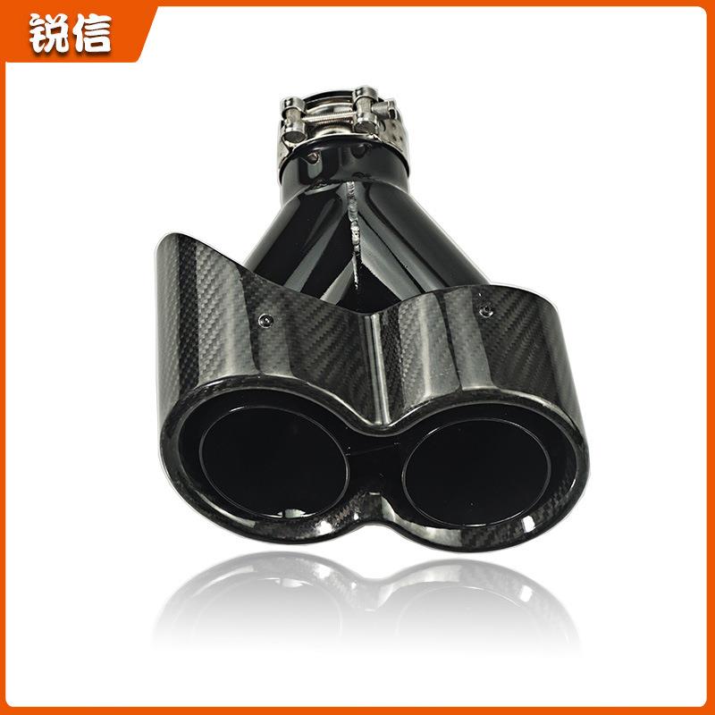 厂家汽车排气管改装连体碳纤维尾喉Y型双出不锈钢尾嘴碳纤维改装