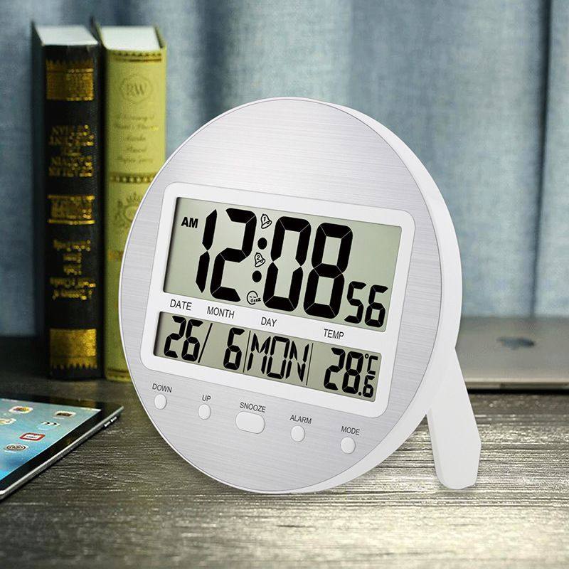 跨境金属拉丝铝面板LCD壁挂钟数字显示客厅卧室墙贴钟万年历闹钟,五金/工具,温湿度计,淘宝优惠券,粉丝福利购,淘宝优惠卷