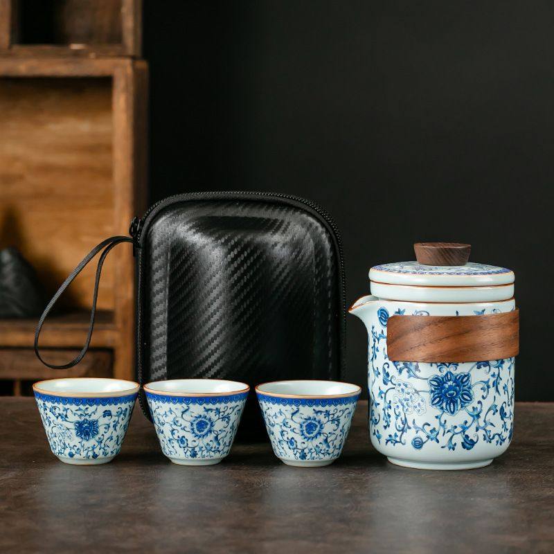 鑫顺发汝窑开片快客杯一壶三杯旅行茶具套装便携式商务伴手礼品,餐饮具,旅行茶具,淘宝优惠券,粉丝福利购,淘宝优惠卷