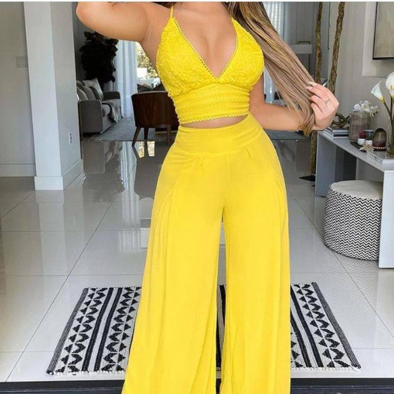 欧美跨境女装纯色时尚性感紧身蕾丝背心宽松阔腿裤休闲两件套装,运动/瑜伽/健身/球迷用品,瑜伽背心,淘宝优惠券,粉丝福利购,淘宝优惠卷