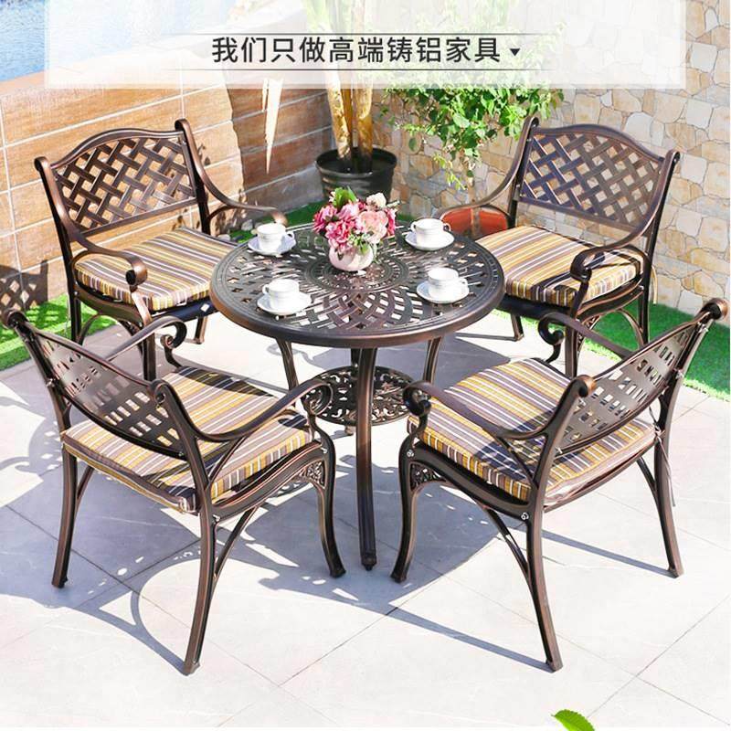 镂空压铸雕花铸铝五件套防雨户外酒店家具铸铝工艺新中式别墅桌椅