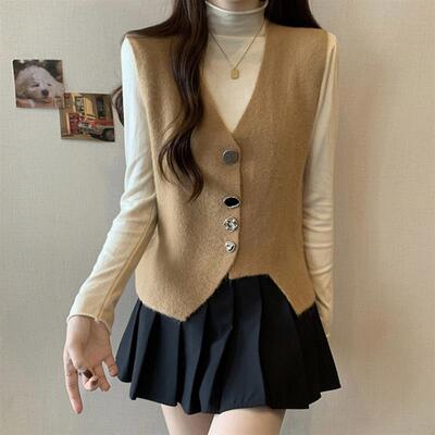 针织马甲外套女秋冬大码微胖mm显瘦时尚小香风背心马夹毛衣上衣