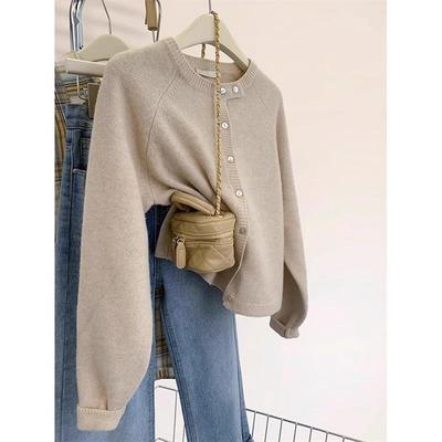 软糯纯色简约短款设计感针织开衫女2025秋冬季小个子上衣毛衣外套