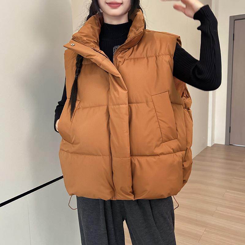 欧货大口袋羽绒棉马甲女短款2025秋冬款立领宽松休闲运动保暖马夹