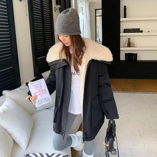 派克羽绒棉服女装 中长款 工装 新款 外套 翻领加厚休闲外套女2025冬季