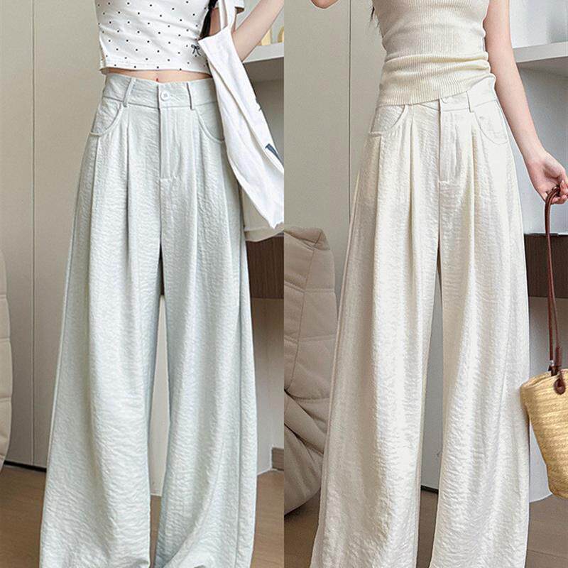 白色奶芙西装裤女夏季2025新款宽松垂感休闲直筒裤高腰山本阔腿裤