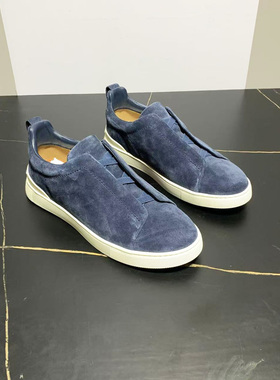 Z家杰妮亚男鞋2025新款松紧带套脚一脚蹬奢华透气真皮休闲板鞋