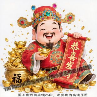 可爱财神爷招财进宝贴纸客厅冰箱门窗装饰贴纸衣柜墙面划痕贴自粘
