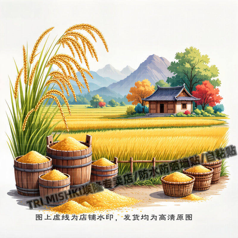 田园风金秋的麦田装饰贴纸客厅卧室墙面装饰贴纸汽车电瓶车车贴,家居饰品,软装墙贴,淘宝优惠券,粉丝福利购,淘宝优惠卷