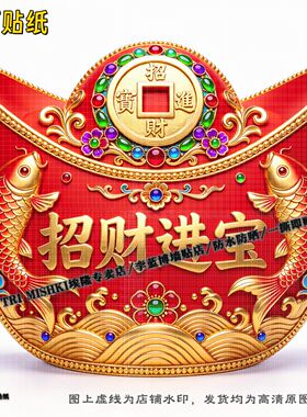 国潮红色大元宝图案装饰贴纸墙面防水贴纸冰箱门窗招财进宝自粘