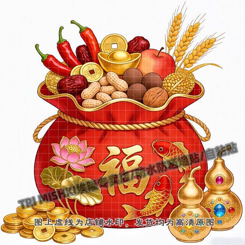 国潮五谷丰登福字钱袋贴贴纸客厅玄关背景墙面墙防水贴纸自粘贴,家居饰品,软装墙贴,淘宝优惠券,粉丝福利购,淘宝优惠卷