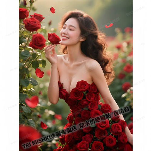 玫瑰园气质优雅美女遮丑贴纸客厅玄关装饰贴纸书房门窗防水自粘贴
