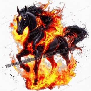 火焰里的一匹黑马贴纸客厅玄关装饰贴纸门窗过道墙面防水自粘贴