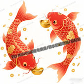 新款 红色锦鲤年年有余贴纸客厅背景墙装 饰贴纸电脑门窗防水自粘贴