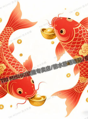 新款红色锦鲤年年有余贴纸客厅背景墙装饰贴纸电脑门窗防水自粘贴