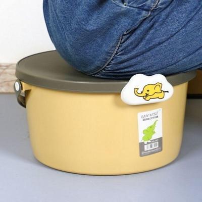 塑料加厚可坐洗澡凳桶装球收纳桶洗浴玩具带盖娃娃凳子小号圆柱形