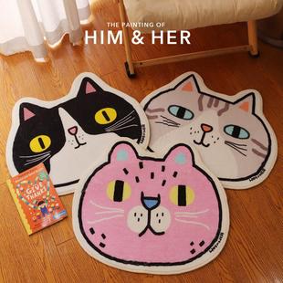 原创猫咪插画地垫可爱吸水防滑地毯民宿橘猫咖客厅卧室脚垫可定制
