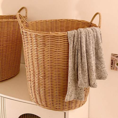 大容量ins风仿藤编脏衣篓家用卫生间脏衣服收纳筐玩具桶洗衣篮子