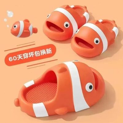 室内夏季小丑鱼防滑中大童家用童女孩浴室可爱亲子卡通儿童拖鞋男